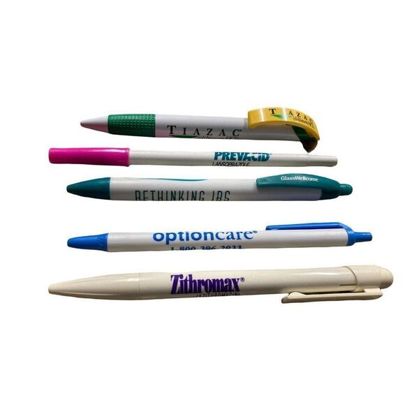 Vintage Lot of 5 Assorted Pharmaceutical Drug Rep Pens Z pack Prevacid Tiazax - Picture 1 of 2